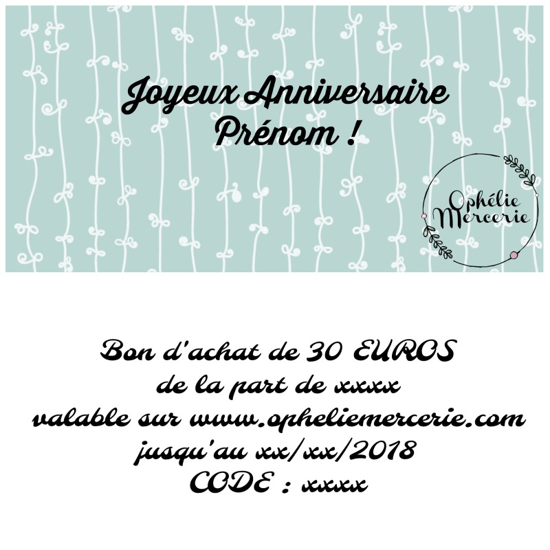 Carte Cadeau 30 Euros Ophelie Mercerie